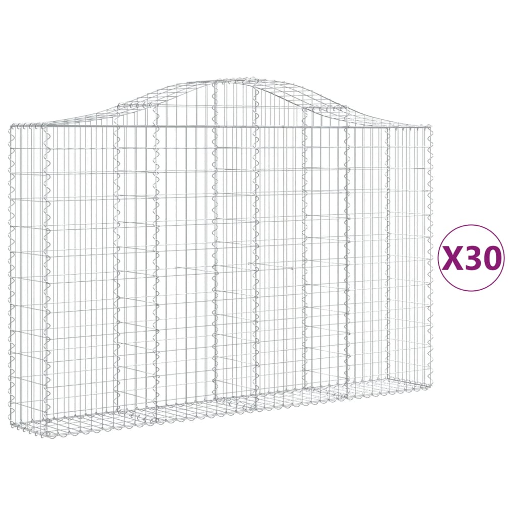 Gabionen mit Hochbogen 30Stk. 200x30x120/140cm Verzinktes Eisen