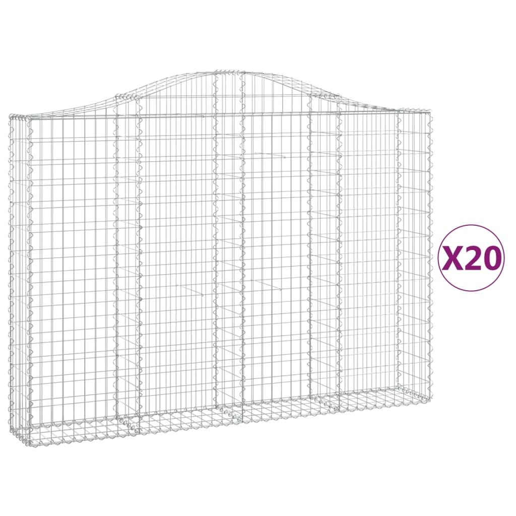 Gabionen mit Hochbogen 20Stk. 200x30x140/160cm Verzinktes Eisen