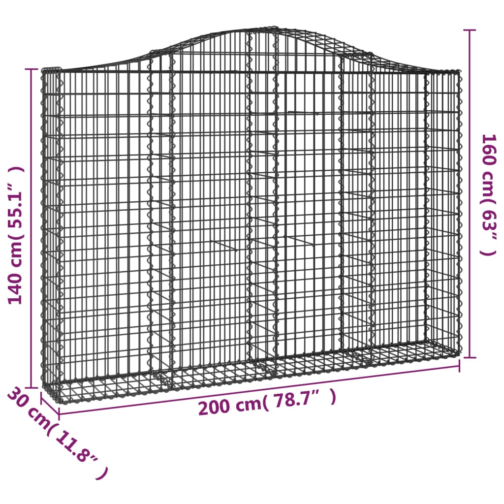 Gabionen mit Hochbogen 20Stk. 200x30x140/160cm Verzinktes Eisen