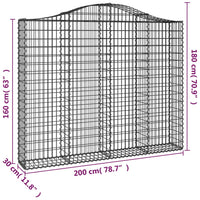 Thumbnail for Gabionen mit Hochbogen 2 Stk. 200x30x160/180cm Verzinktes Eisen
