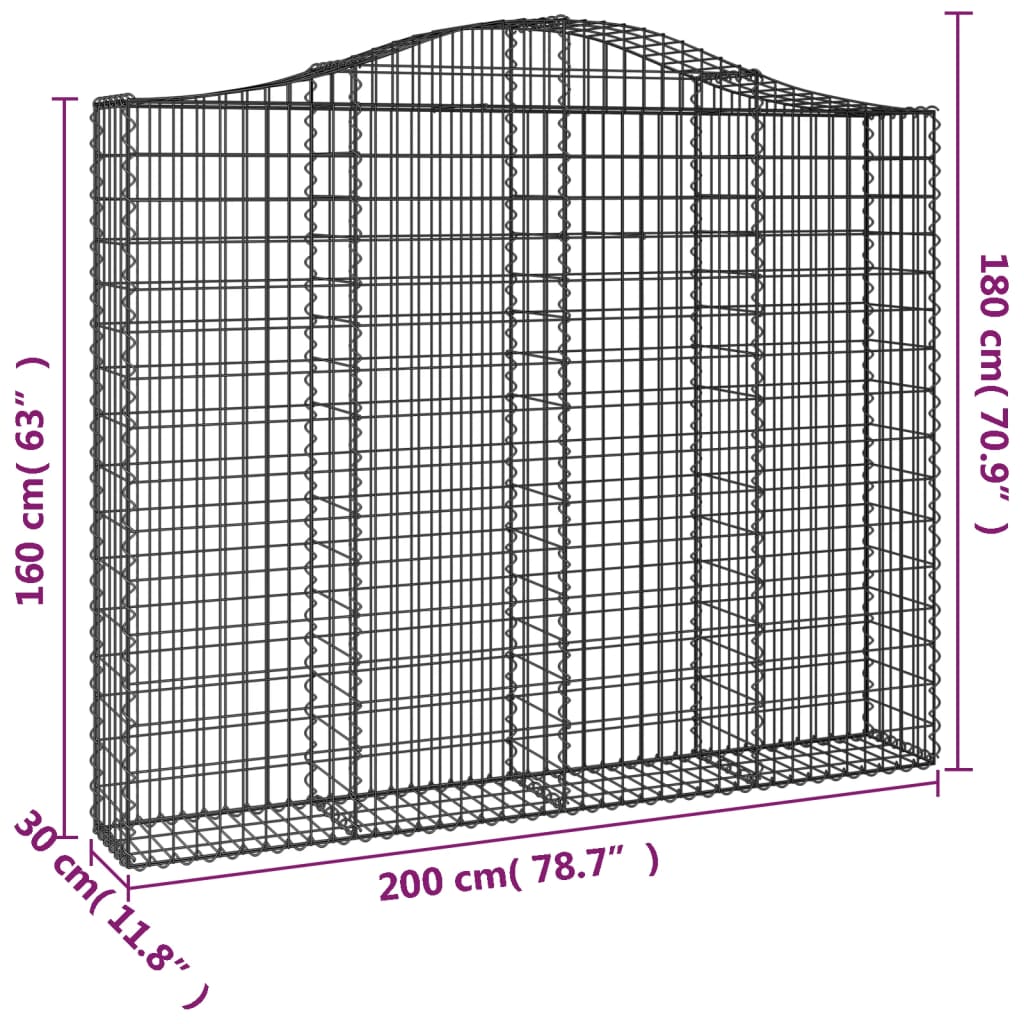 Gabionen mit Hochbogen 7 Stk. 200x30x160/180cm Verzinktes Eisen