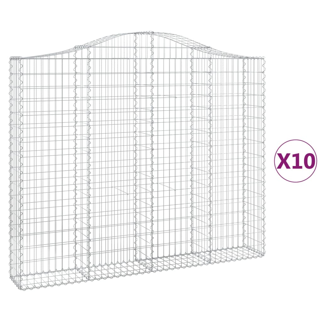 Gabionen mit Hochbogen 10 Stk 200x30x160/180cm Verzinktes Eisen