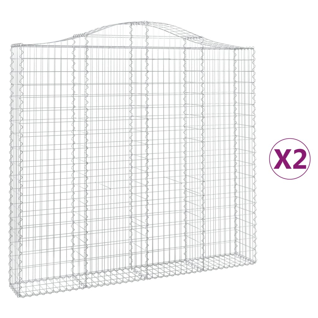 Gabionen mit Hochbogen 2 Stk. 200x30x180/200cm Verzinktes Eisen