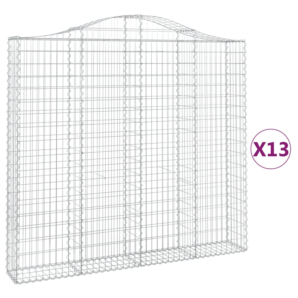 Gabionen mit Hochbogen 13Stk. 200x30x180/200cm Verzinktes Eisen
