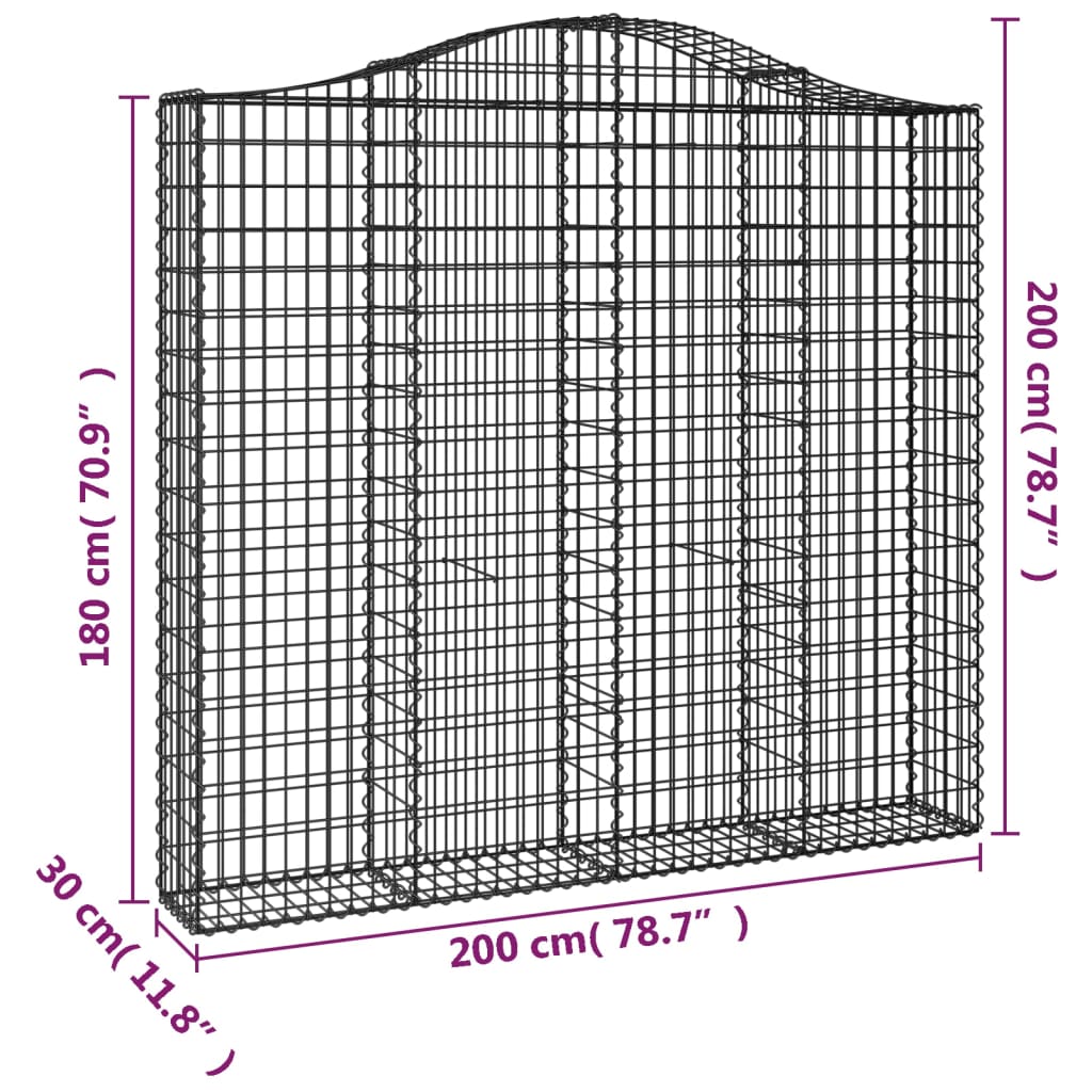 Gabionen mit Hochbogen 14Stk. 200x30x180/200cm Verzinktes Eisen