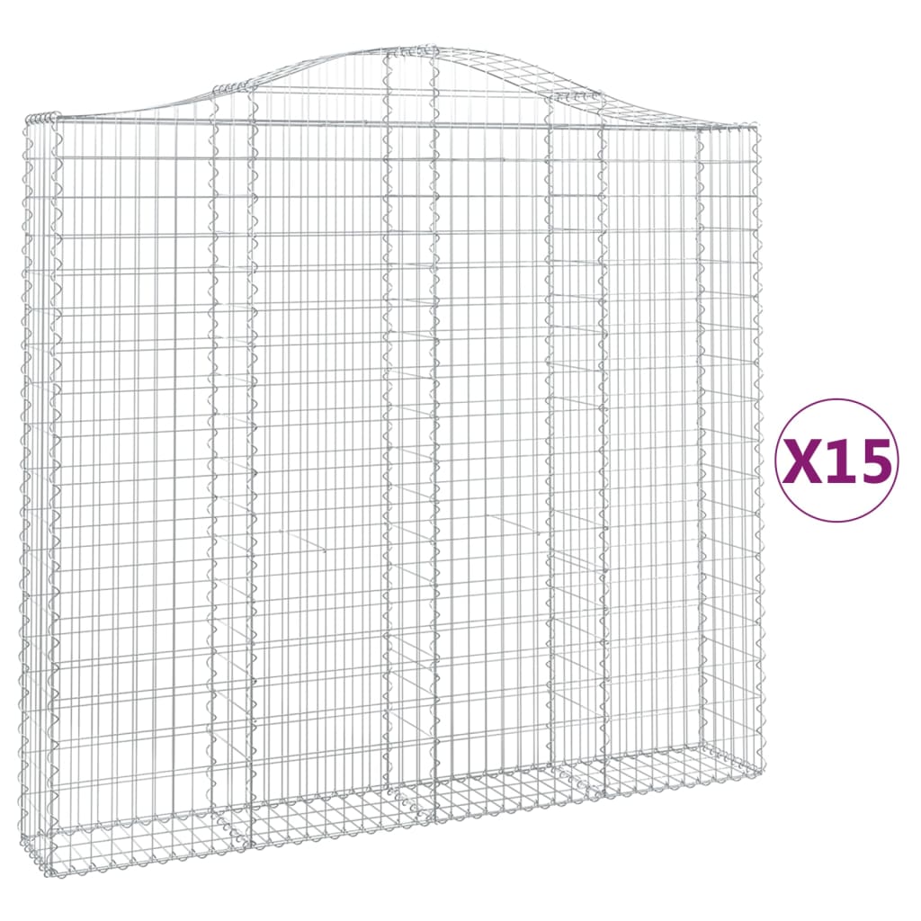 Gabionen mit Hochbogen 15Stk. 200x30x180/200cm Verzinktes Eisen