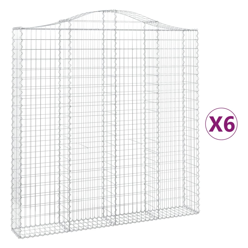 Gabionen mit Hochbogen 6 Stk. 200x30x200/220cm Verzinktes Eisen