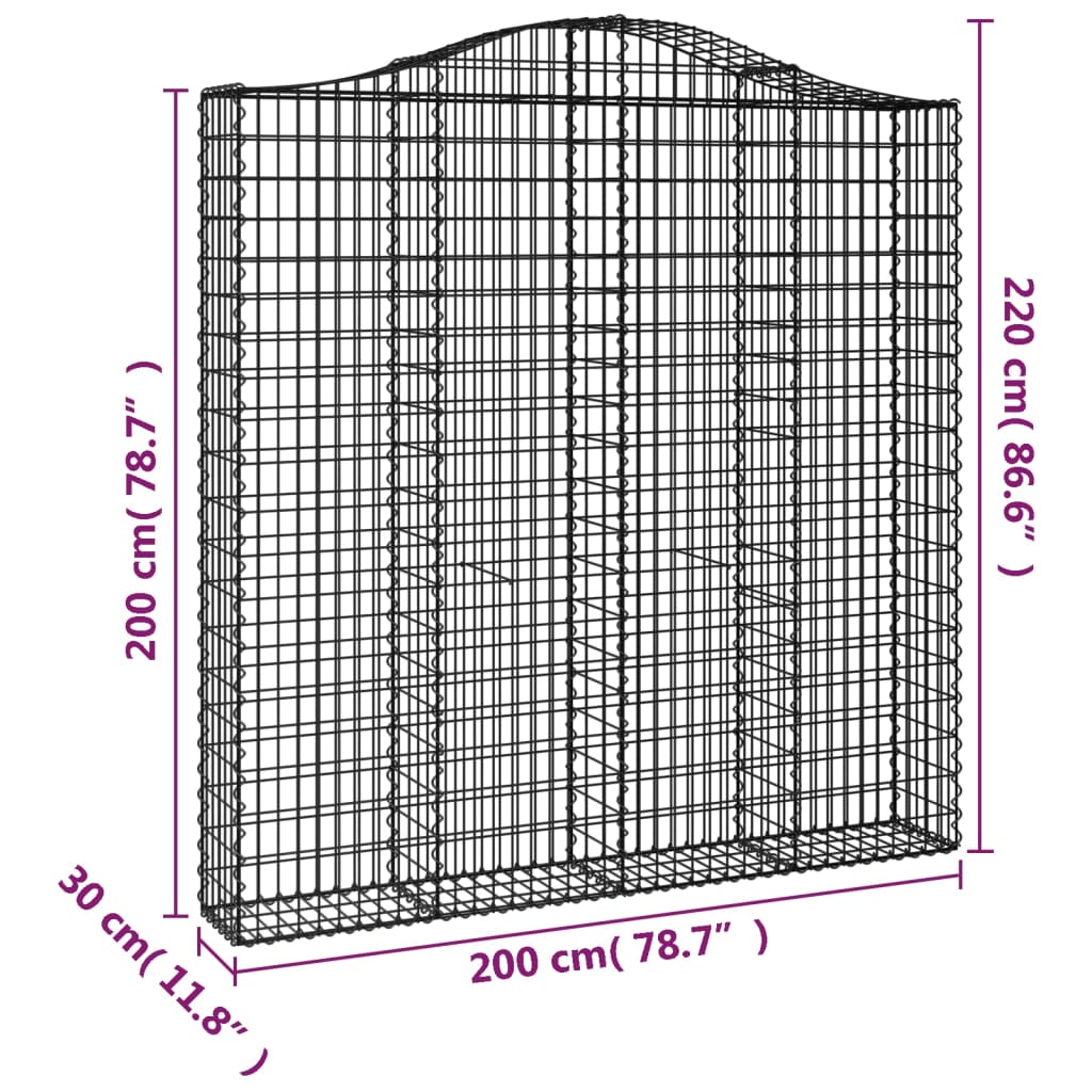 Gabionen mit Hochbogen 8 Stk. 200x30x200/220cm Verzinktes Eisen