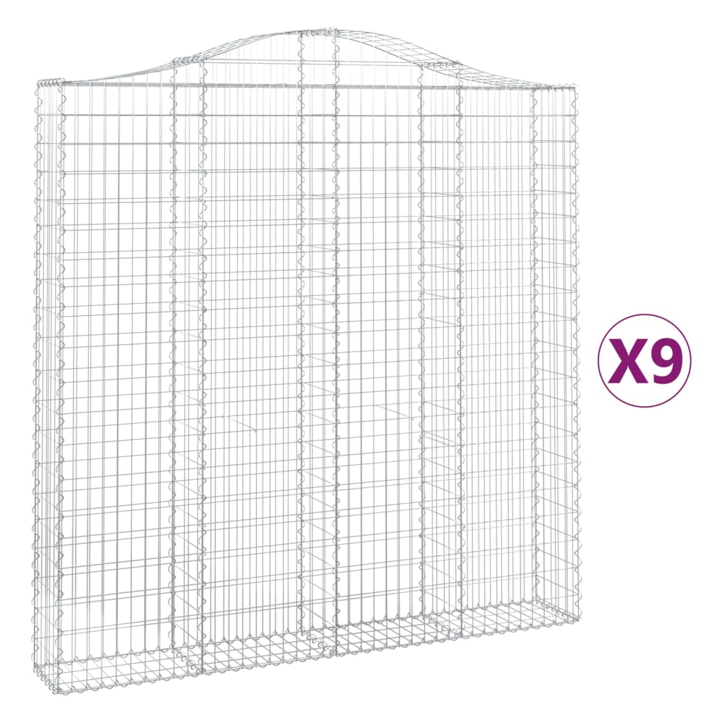 Gabionen mit Hochbogen 9 Stk. 200x30x200/220cm Verzinktes Eisen