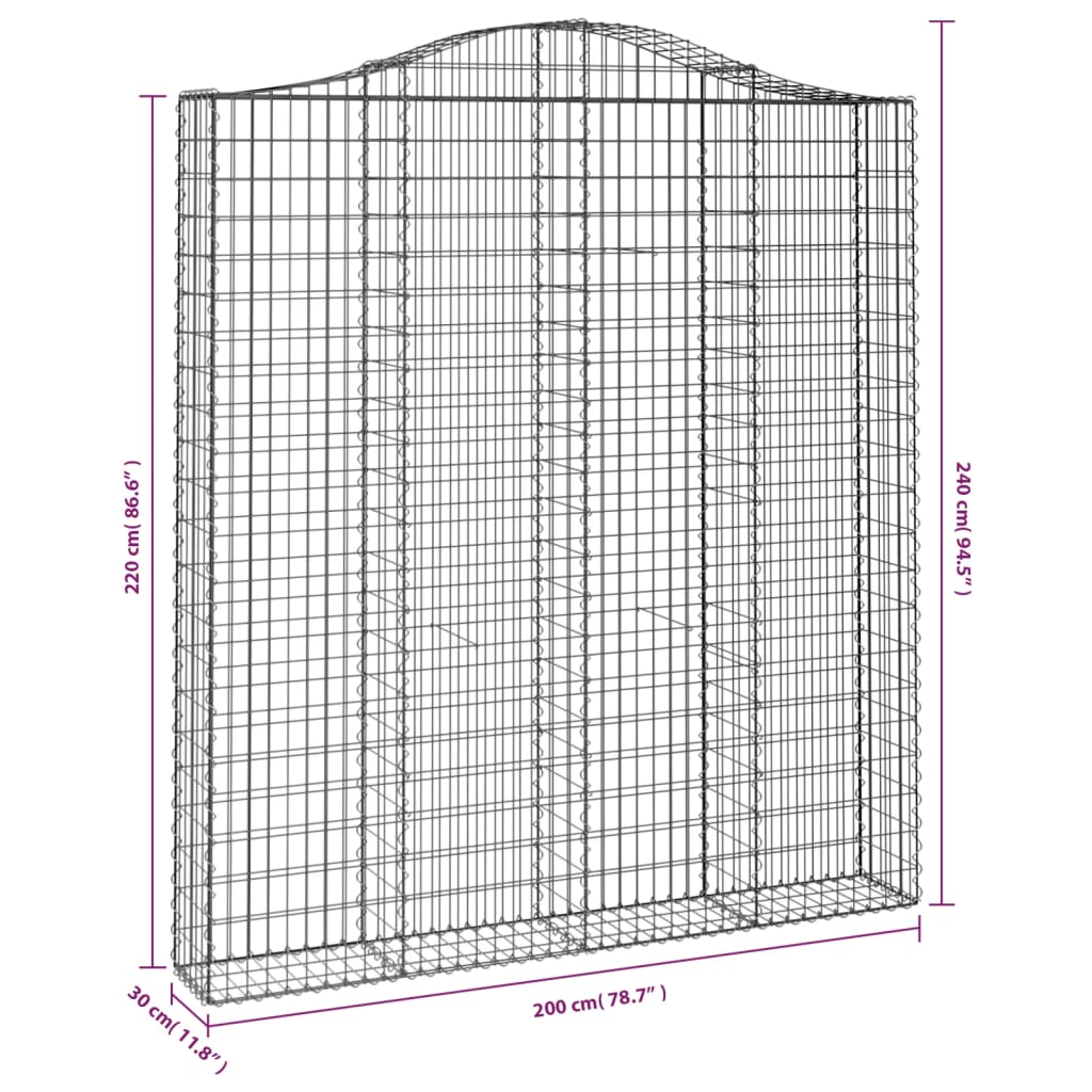 Gabionen mit Hochbogen 4 Stk. 200x30x220/240cm Verzinktes Eisen