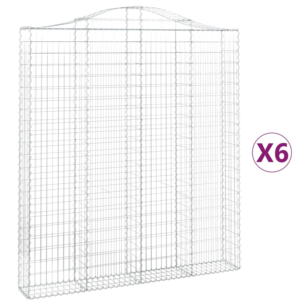 Gabionen mit Hochbogen 6 Stk. 200x30x220/240cm Verzinktes Eisen