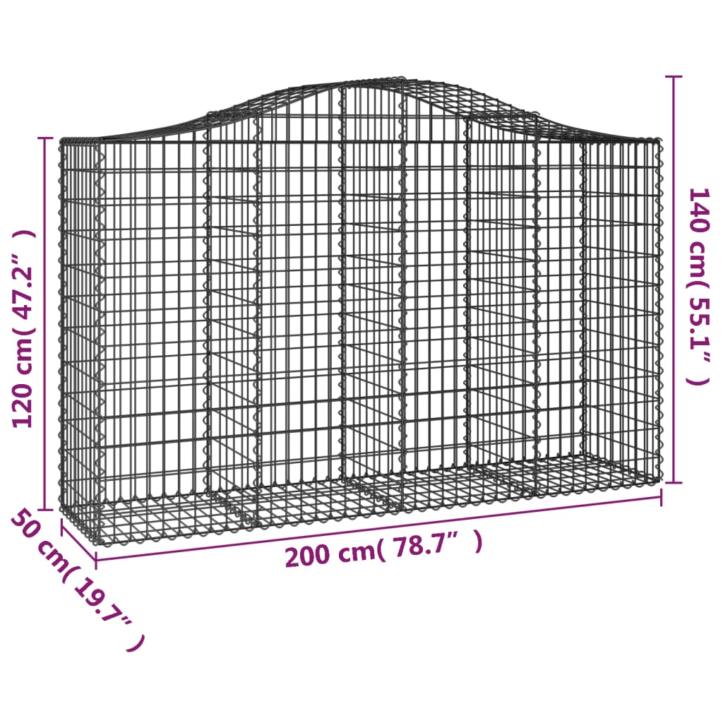 Gabionen mit Hochbogen 20Stk. 200x50x120/140cm Verzinktes Eisen