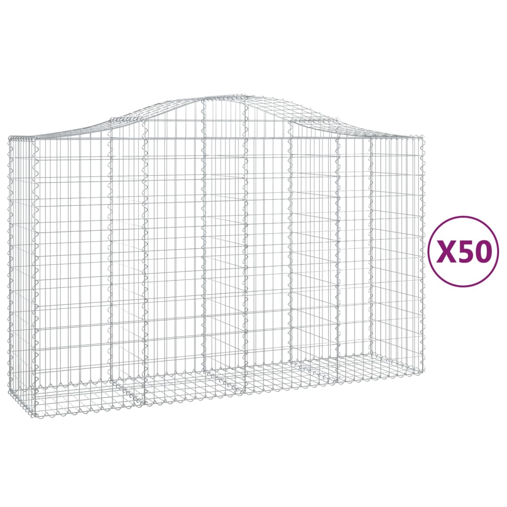 Gabionen mit Hochbogen 50Stk. 200x50x120/140cm Verzinktes Eisen