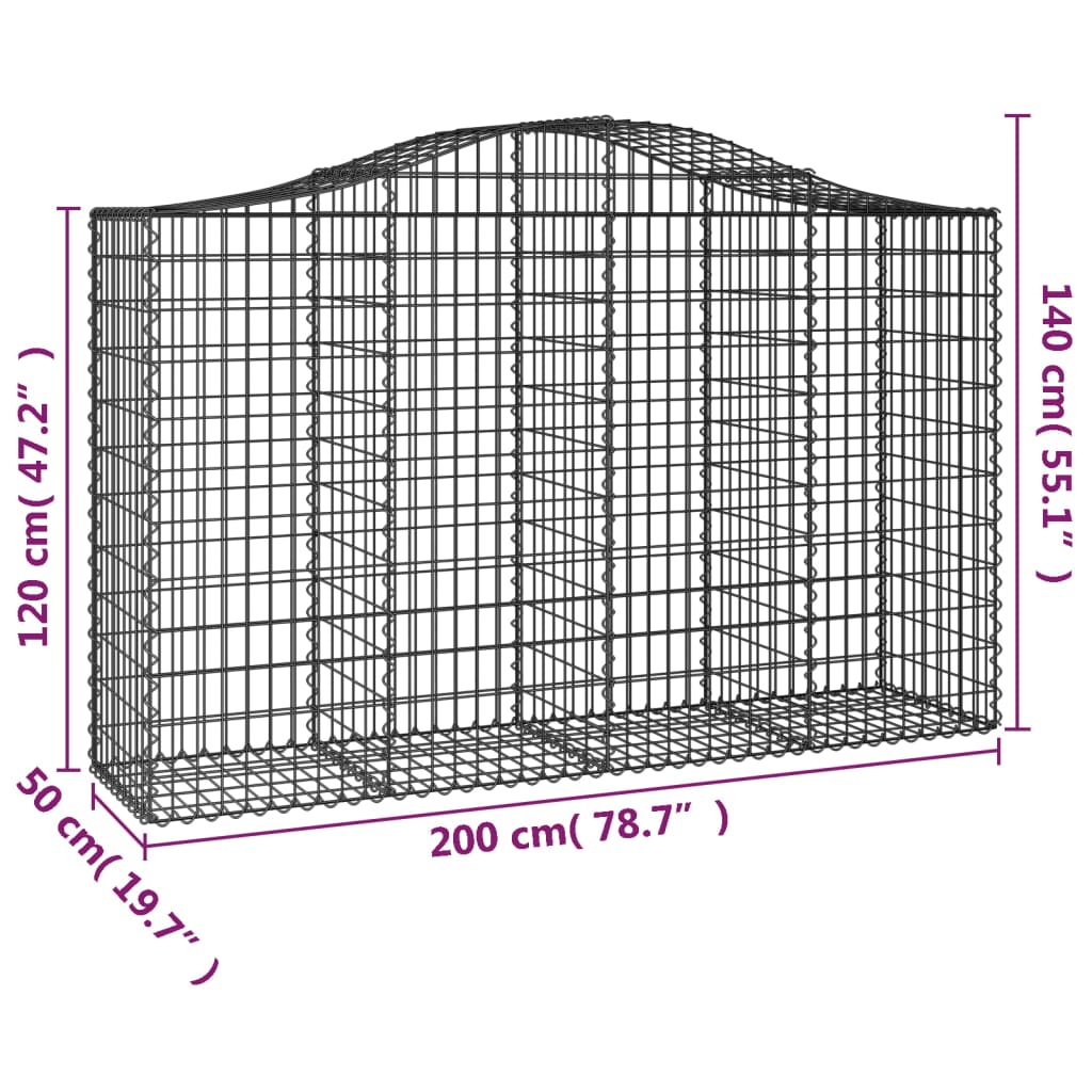 Gabionen mit Hochbogen 50Stk. 200x50x120/140cm Verzinktes Eisen