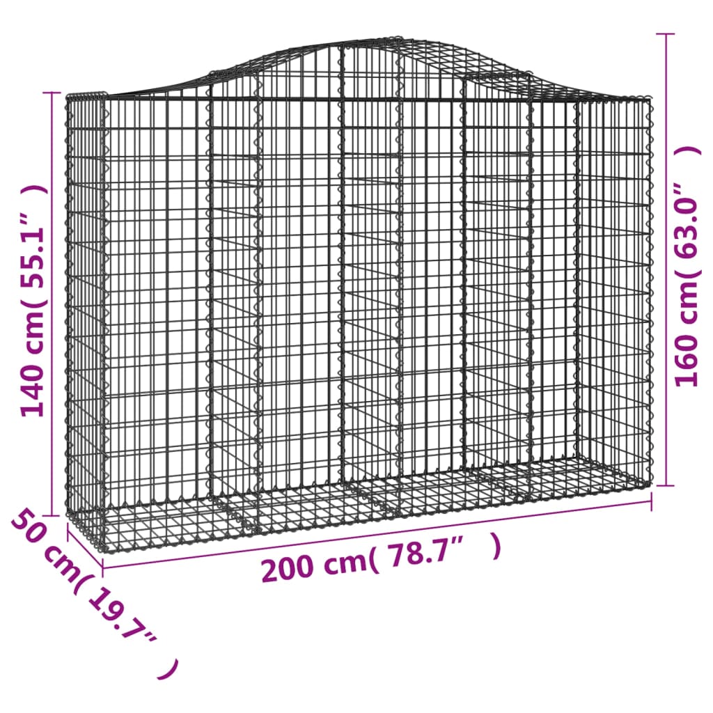 Gabionen mit Hochbogen 40Stk. 200x50x140/160cm Verzinktes Eisen