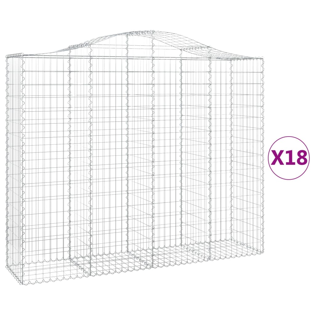 Gabionen mit Hochbogen 18Stk. 200x50x160/180cm Verzinktes Eisen
