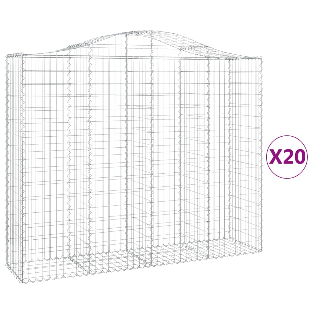 Gabionen mit Hochbogen 20Stk. 200x50x160/180cm Verzinktes Eisen