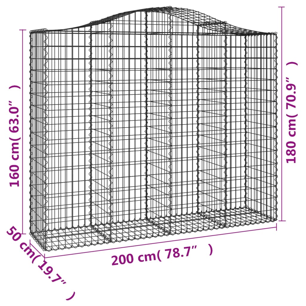 Gabionen mit Hochbogen 20Stk. 200x50x160/180cm Verzinktes Eisen