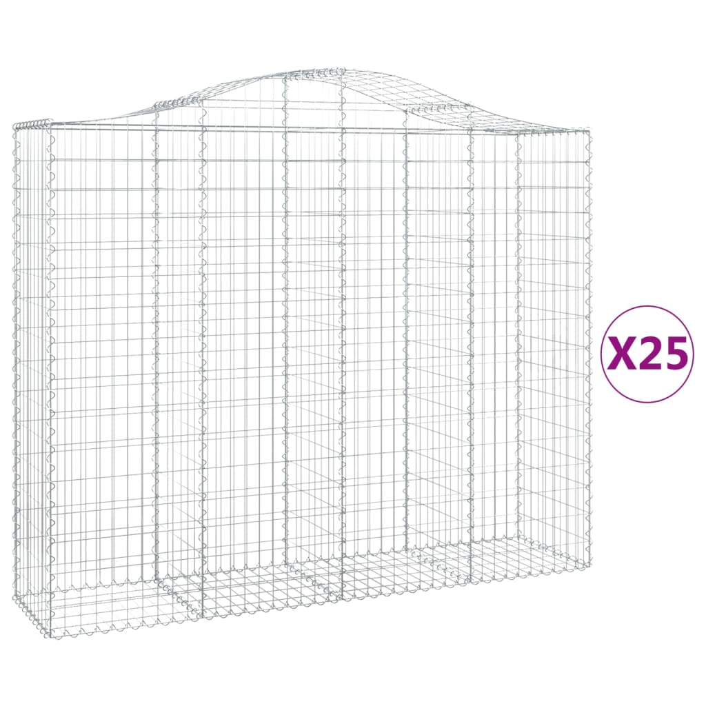 Gabionen mit Hochbogen 25Stk. 200x50x160/180cm Verzinktes Eisen