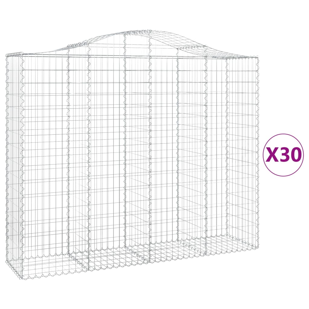 Gabionen mit Hochbogen 30Stk. 200x50x160/180cm Verzinktes Eisen
