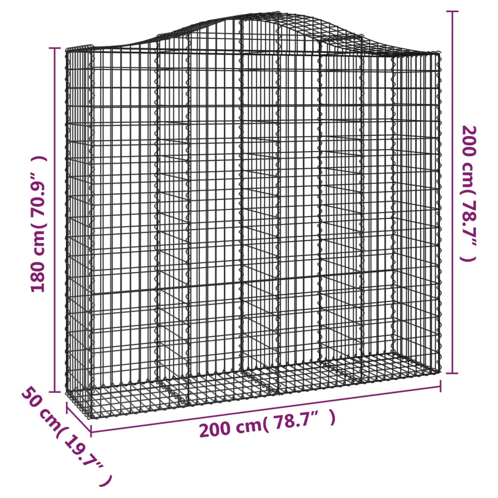 Gabionen mit Hochbogen 20Stk. 200x50x180/200cm Verzinktes Eisen