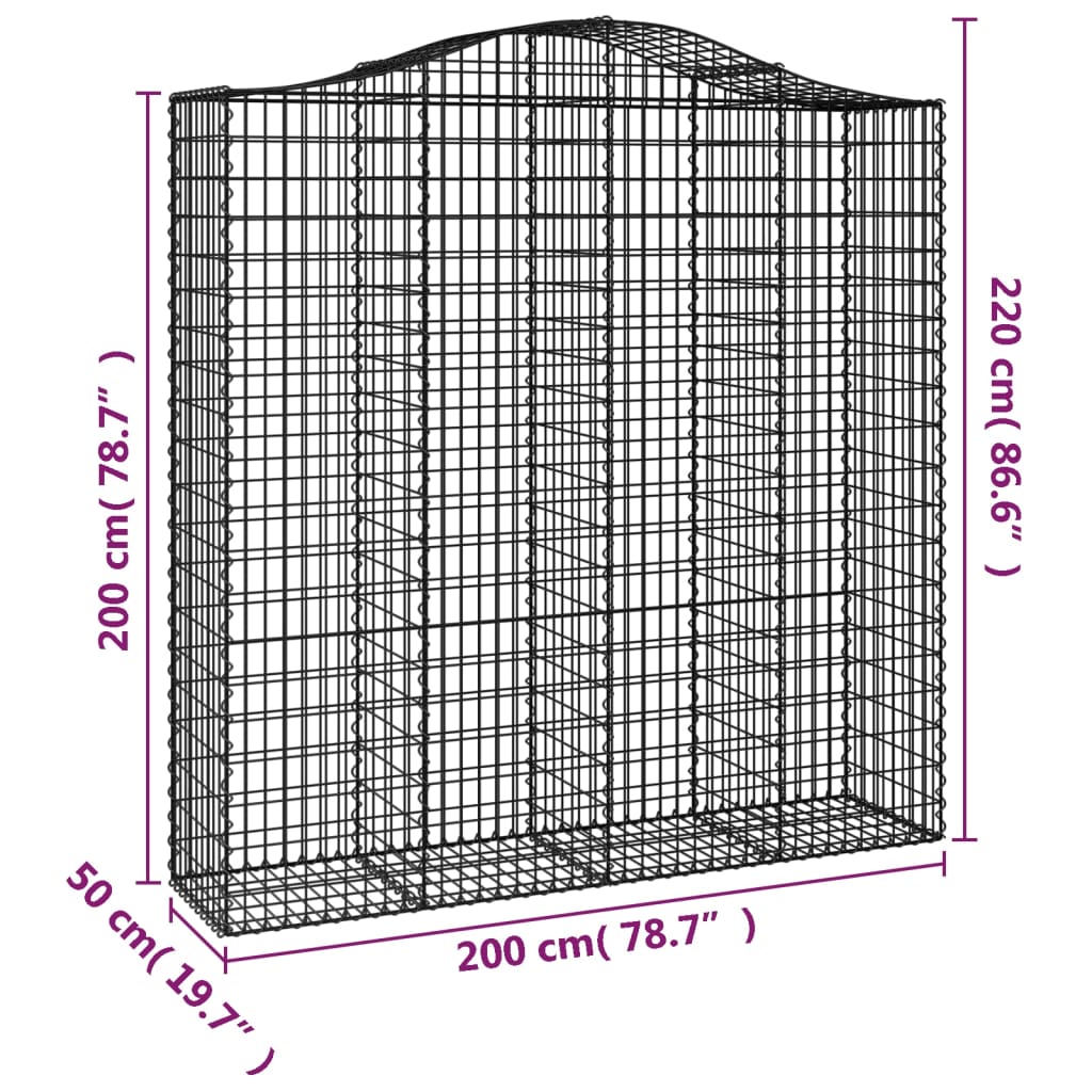 Gabionen mit Hochbogen 3 Stk. 200x50x200/220cm Verzinktes Eisen