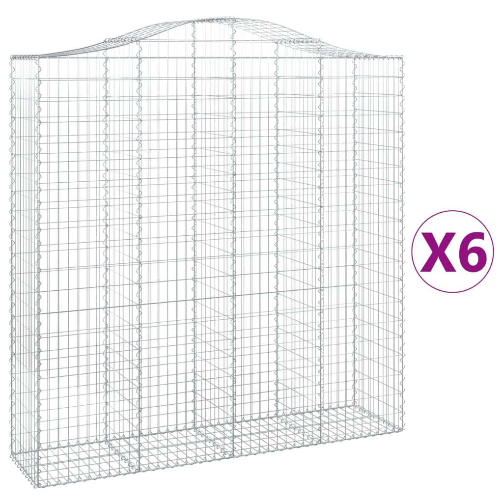 Gabionen mit Hochbogen 6 Stk. 200x50x200/220cm Verzinktes Eisen