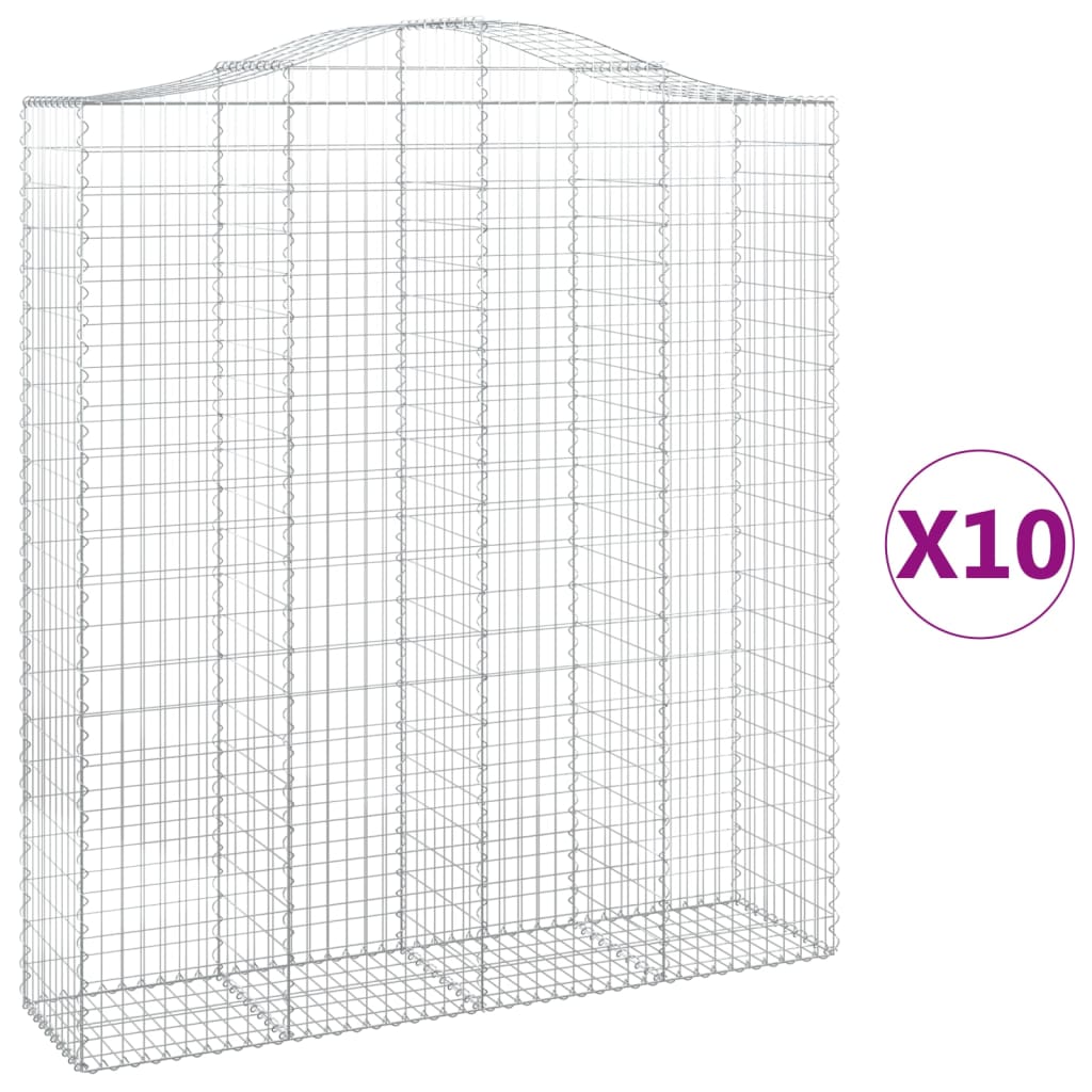 Gabionen mit Hochbogen 10Stk. 200x50x220/240cm Verzinktes Eisen