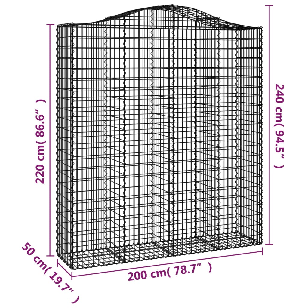 Gabionen mit Hochbogen 11Stk. 200x50x220/240cm Verzinktes Eisen