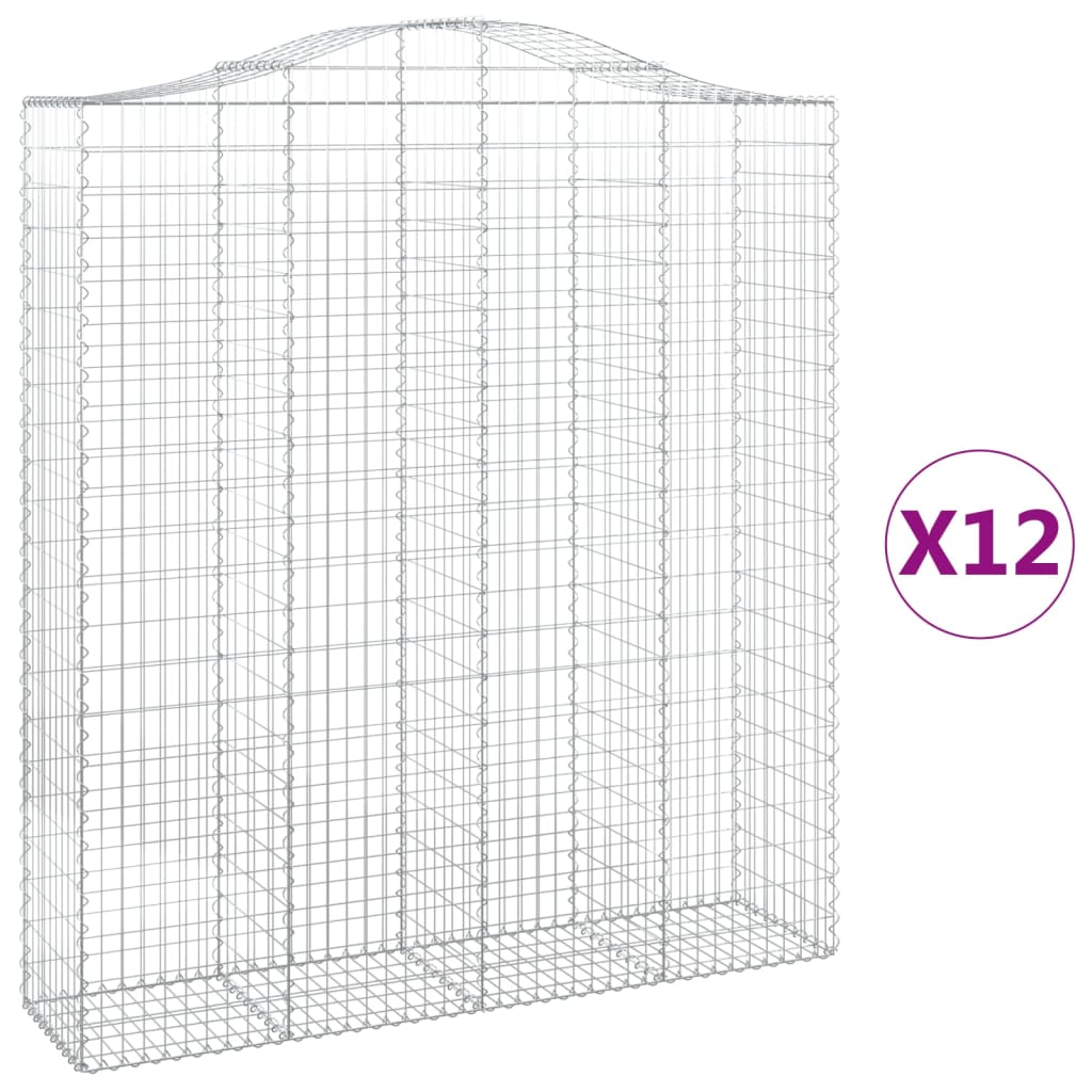Gabionen mit Hochbogen 12Stk. 200x50x220/240cm Verzinktes Eisen