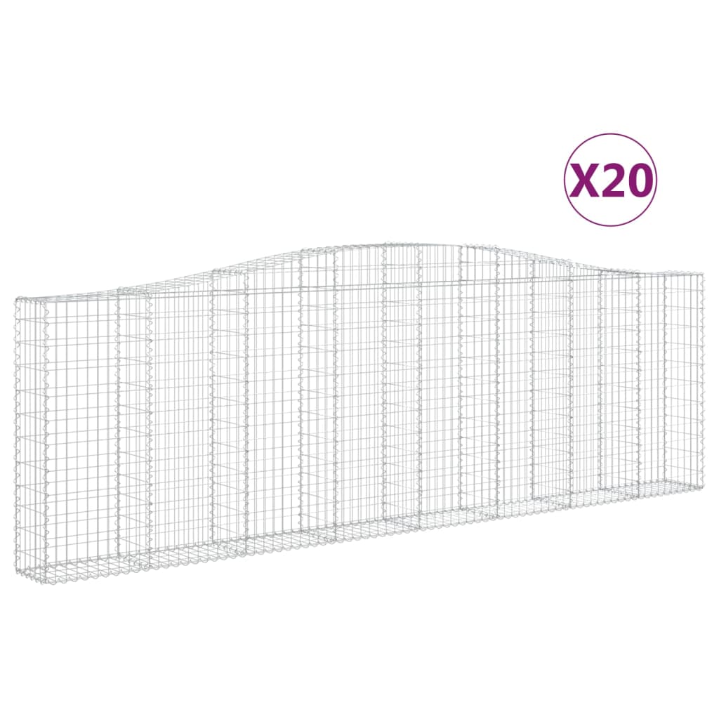 Gabionen mit Hochbogen 20Stk. 400x30x120/140cm Verzinktes Eisen