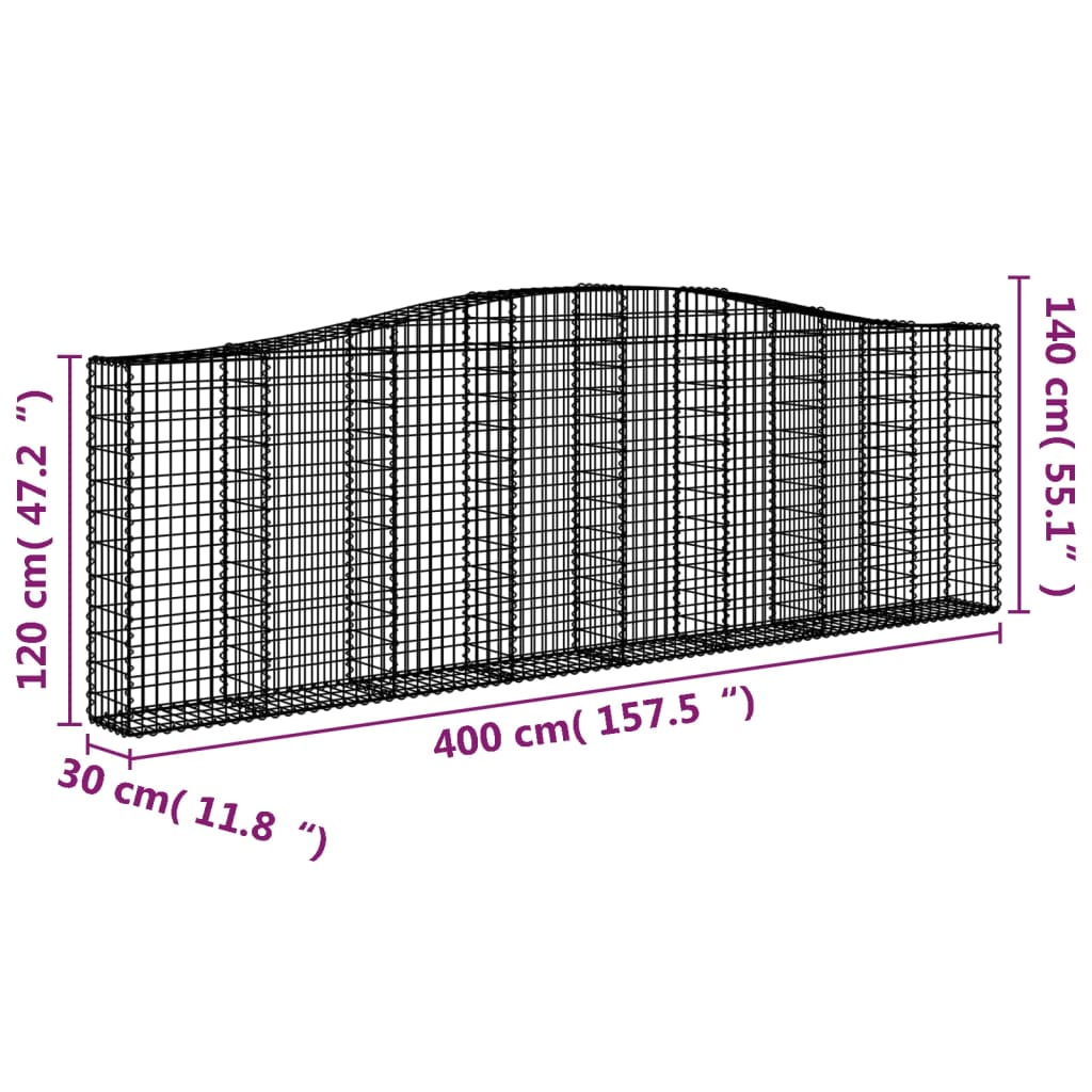 Gabionen mit Hochbogen 25Stk. 400x30x120/140cm Verzinktes Eisen