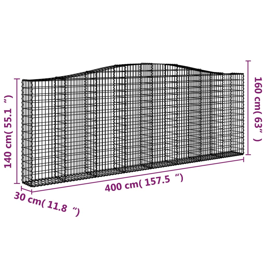 Gabionen mit Hochbogen 20Stk. 400x30x140/160cm Verzinktes Eisen
