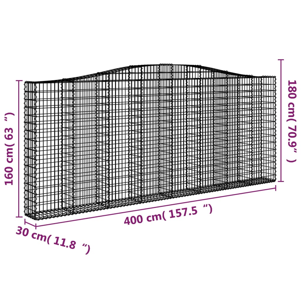 Gabionen mit Hochbogen 7 Stk. 400x30x160/180cm Verzinktes Eisen
