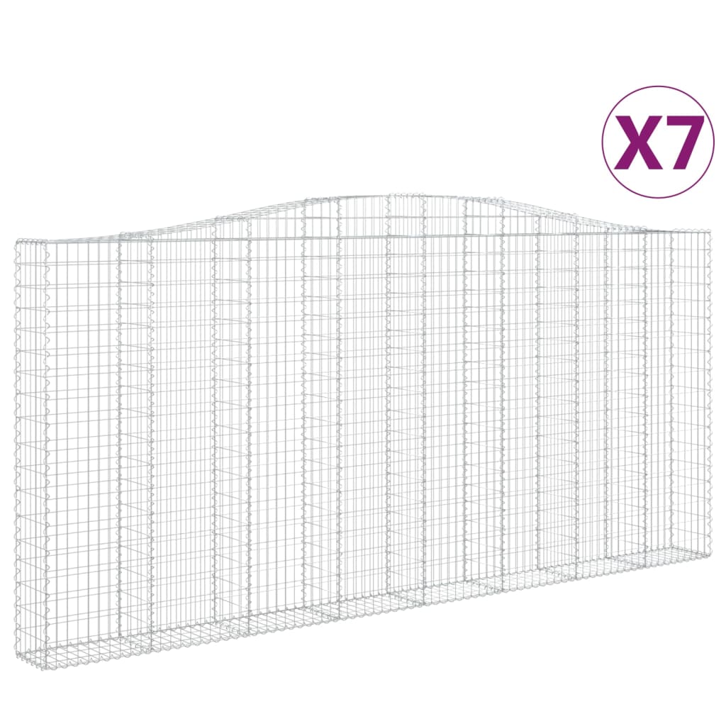 Gabionen mit Hochbogen 7 Stk. 400x30x180/200cm Verzinktes Eisen
