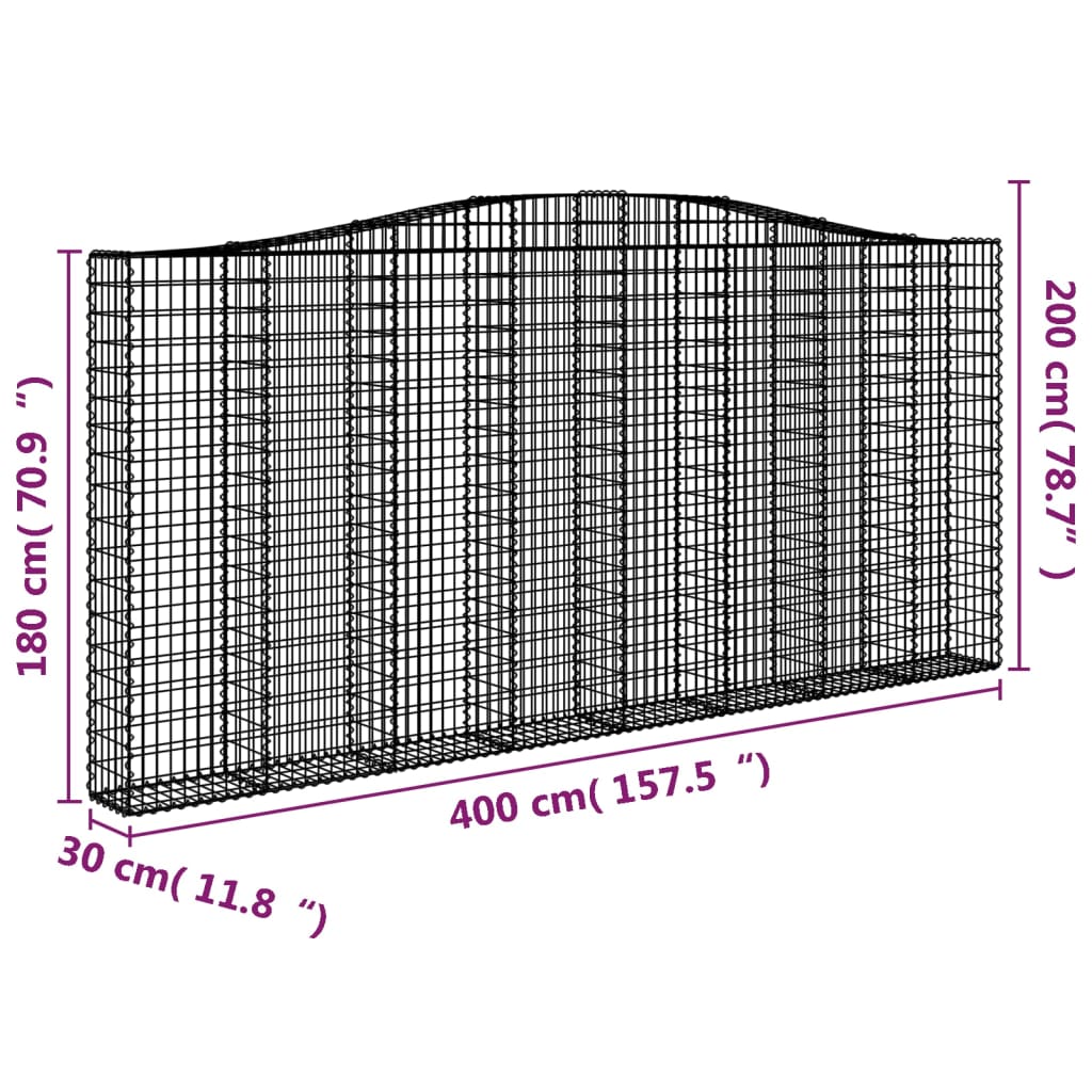 Gabionen mit Hochbogen 7 Stk. 400x30x180/200cm Verzinktes Eisen