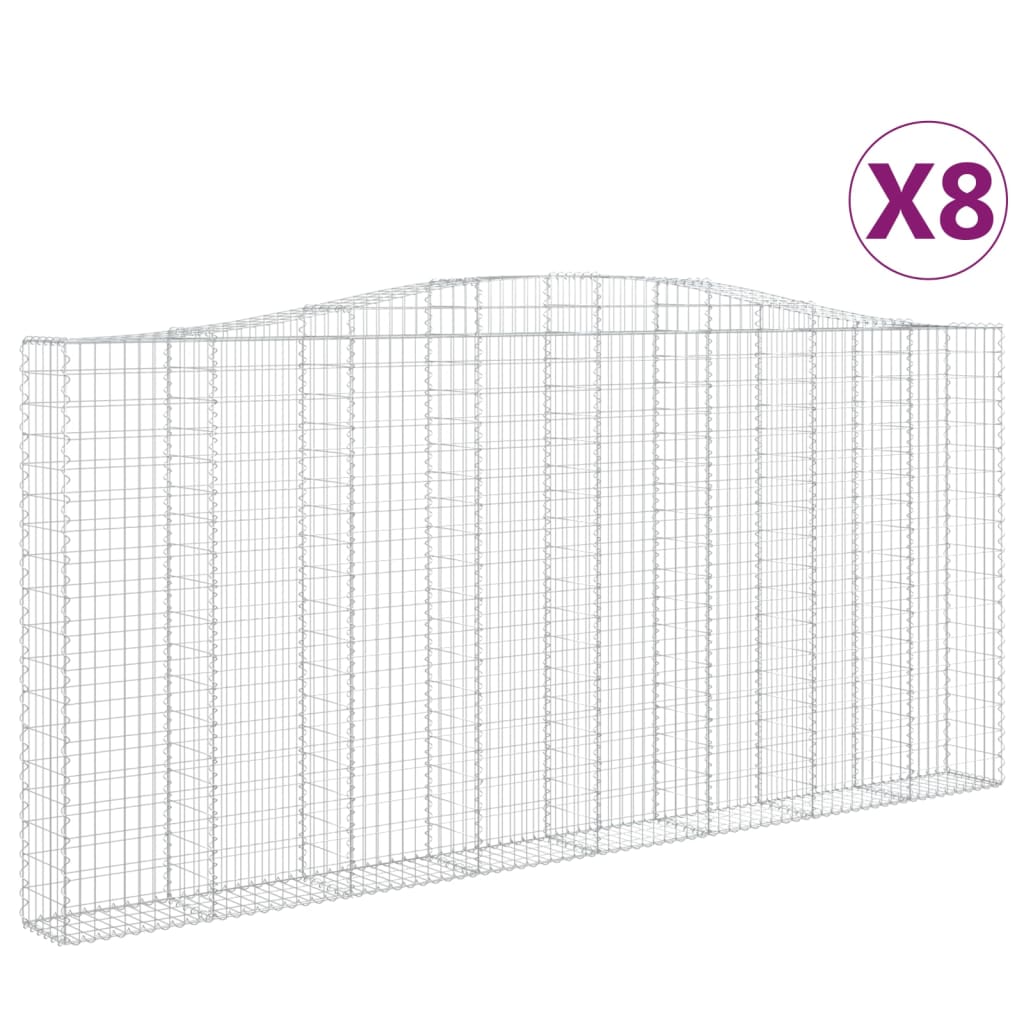 Gabionen mit Hochbogen 8 Stk. 400x30x180/200cm Verzinktes Eisen