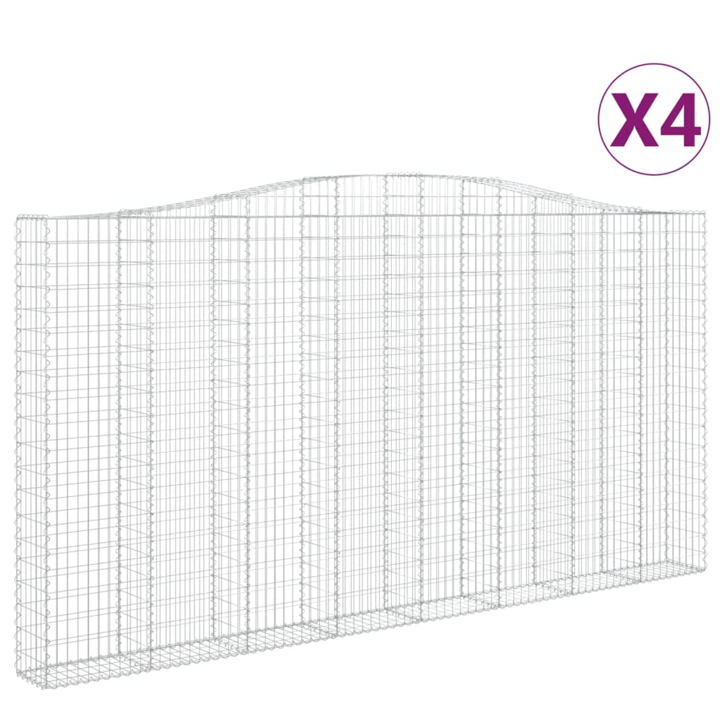 Gabionen mit Hochbogen 4 Stk. 400x30x200/220cm Verzinktes Eisen