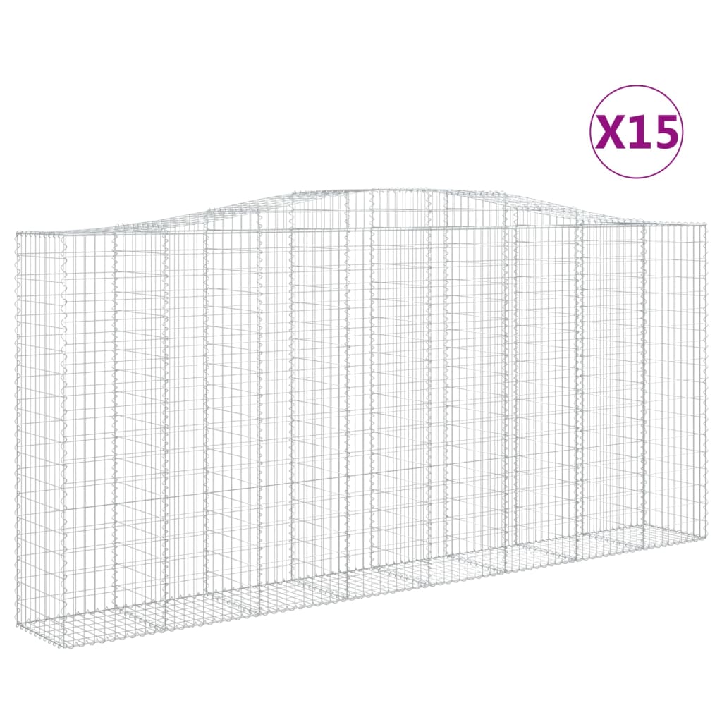 Gabionen mit Hochbogen 15Stk. 400x50x180/200cm Verzinktes Eisen