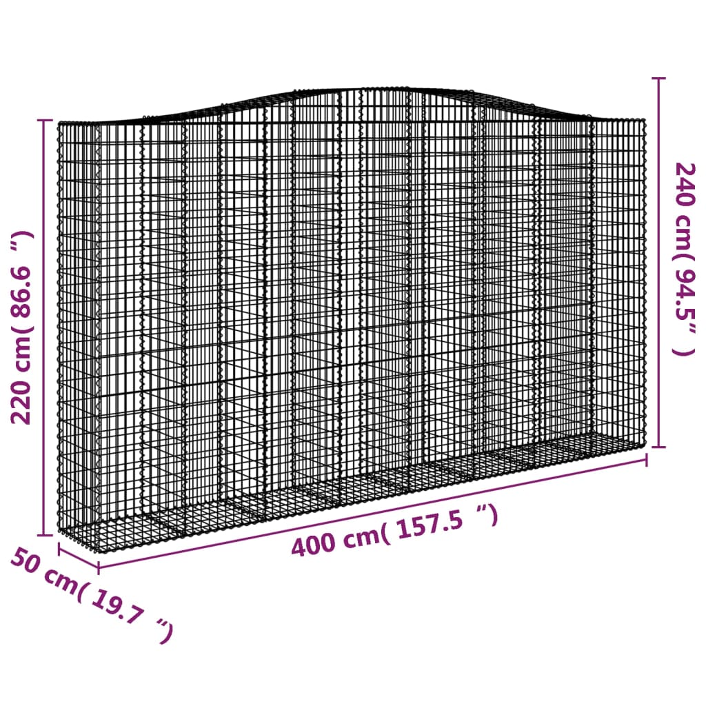 Gabionen mit Hochbogen 8 Stk. 400x50x220/240cm Verzinktes Eisen