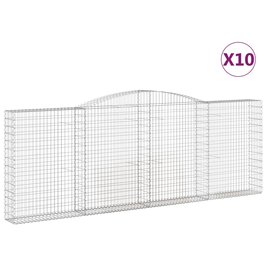 Gabionen mit Hochbogen 10Stk. 400x30x140/160cm Verzinktes Eisen