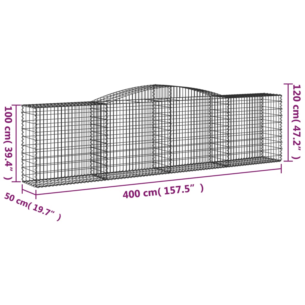 Gabionen mit Hochbogen 10 Stk 400x50x100/120cm Verzinktes Eisen