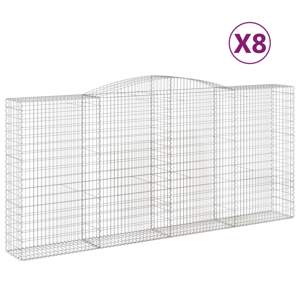 Gabionen mit Hochbogen 8 Stk. 400x50x180/200cm Verzinktes Eisen
