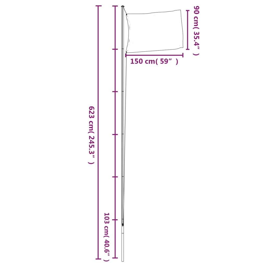 Flagge Portugals mit Mast 6,23 m Aluminium