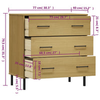 Thumbnail for Sideboard OSLO mit 3 Schubladen Braun 77x40x79,5 cm Massivholz