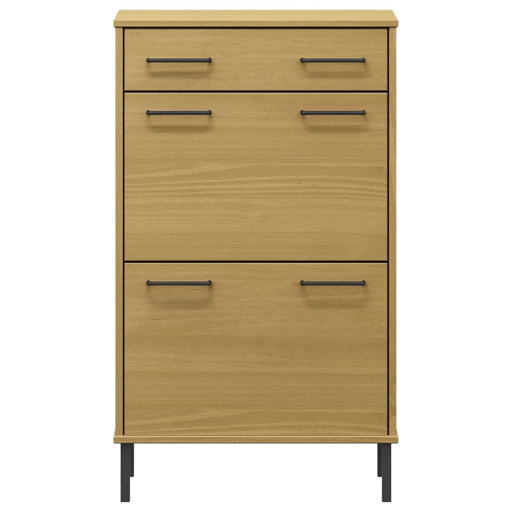 Schuhschrank OSLO mit Metallbeinen Braun Massivholz Kiefer