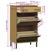 Thumbnail for Schuhschrank OSLO mit Metallbeinen Braun Massivholz Kiefer