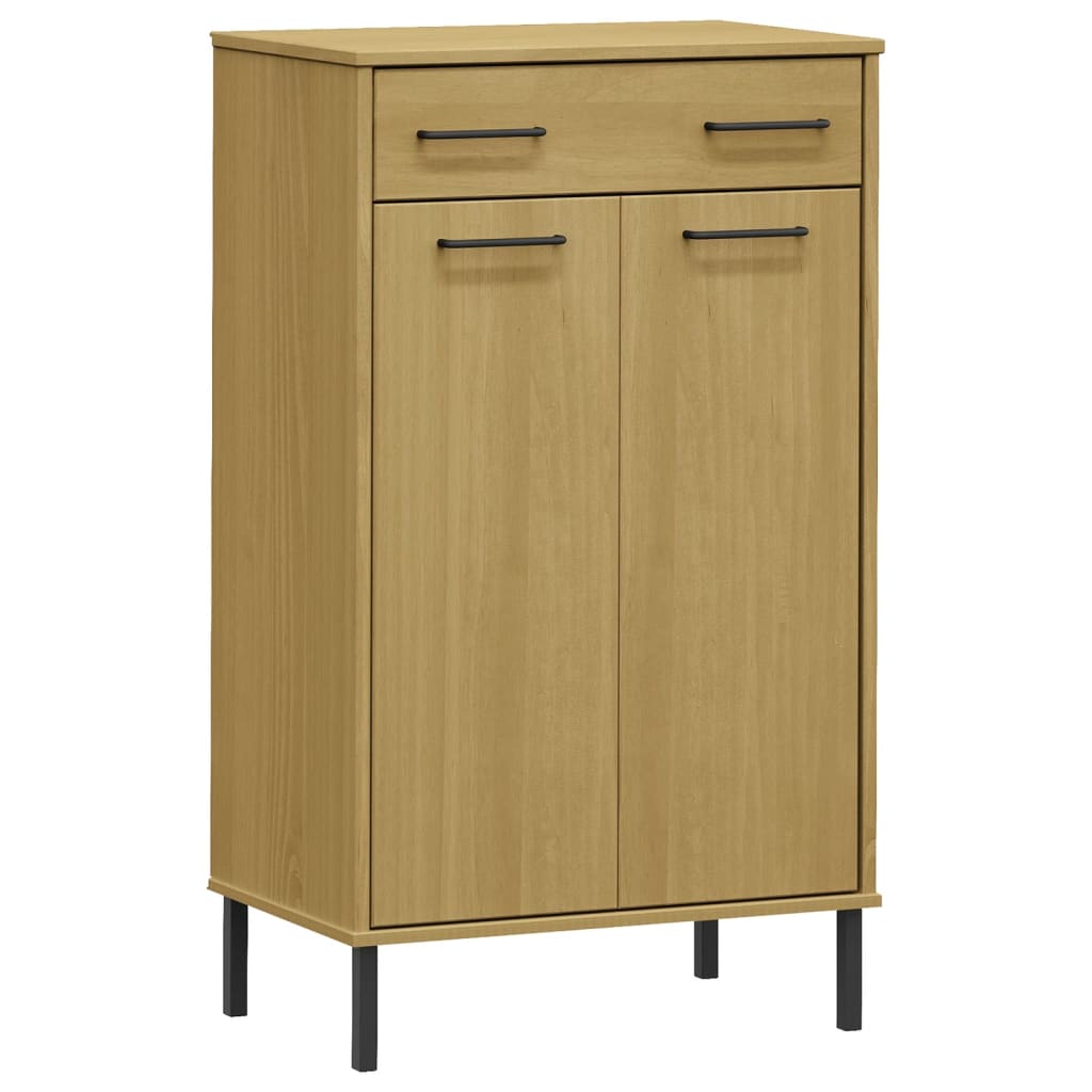 Schuhschrank OSLO mit Metallbeinen Braun Massivholz Kiefer