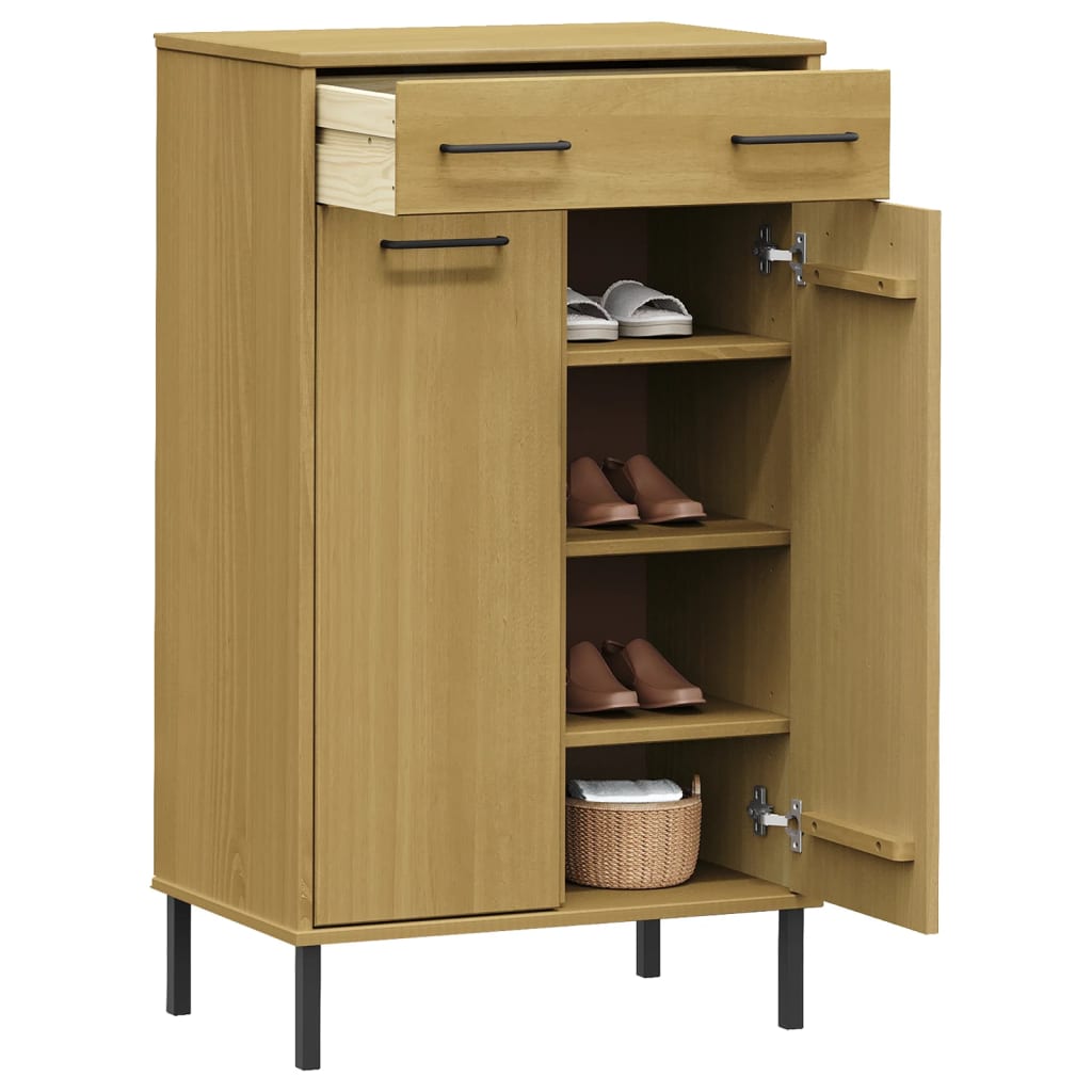 Schuhschrank OSLO mit Metallbeinen Braun Massivholz Kiefer