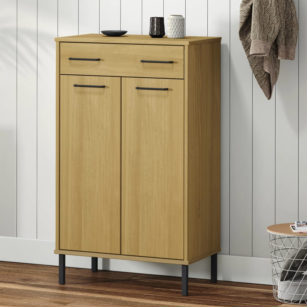 Schuhschrank OSLO mit Metallbeinen Braun Massivholz Kiefer